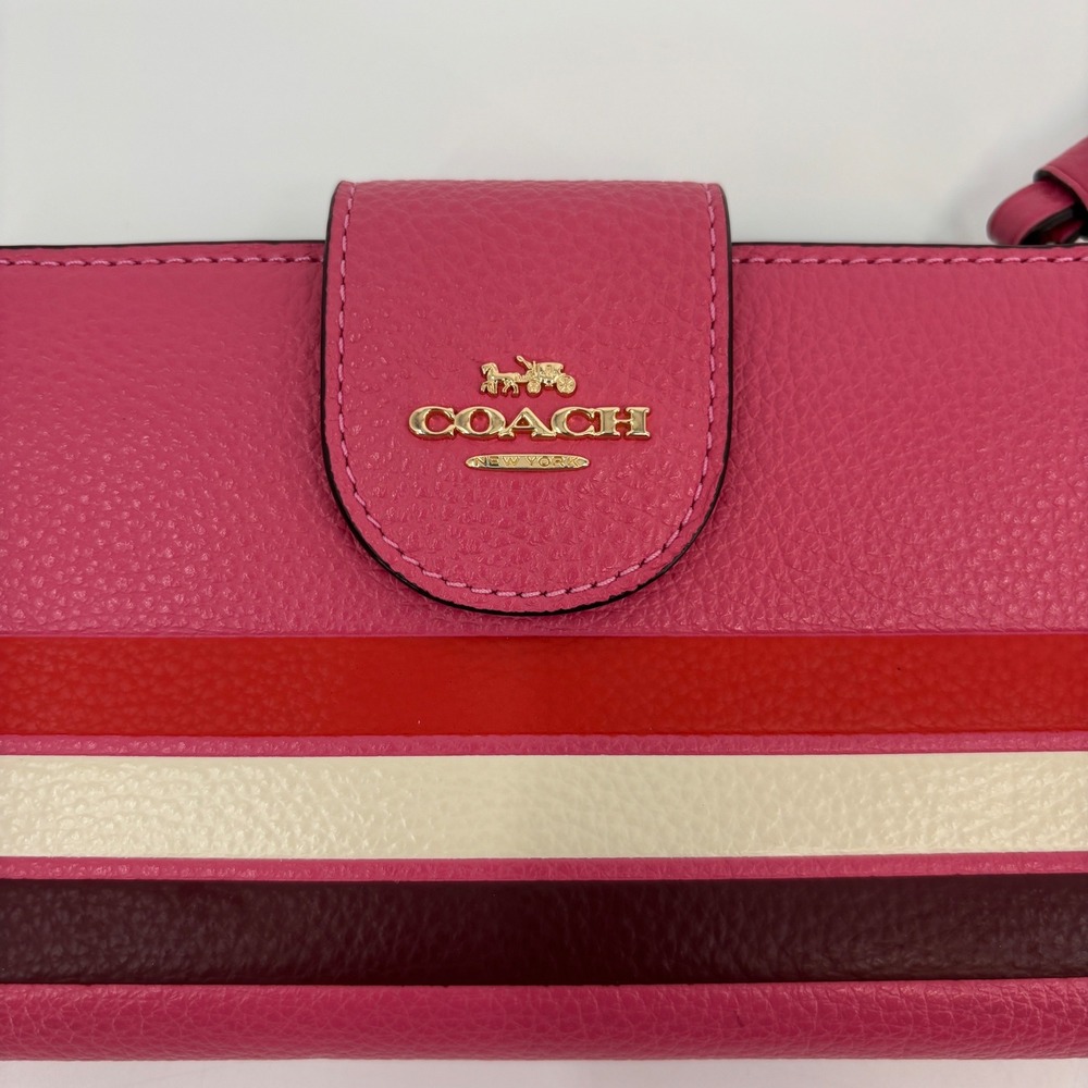 Coach Wristlet Wallet Womens Pink Red Striped Pebbled Leather C3363